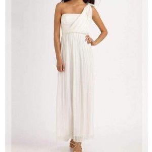 BCBG MAXAZRIA WHITE ONE SHOULDER SHADOW SILK DRESS